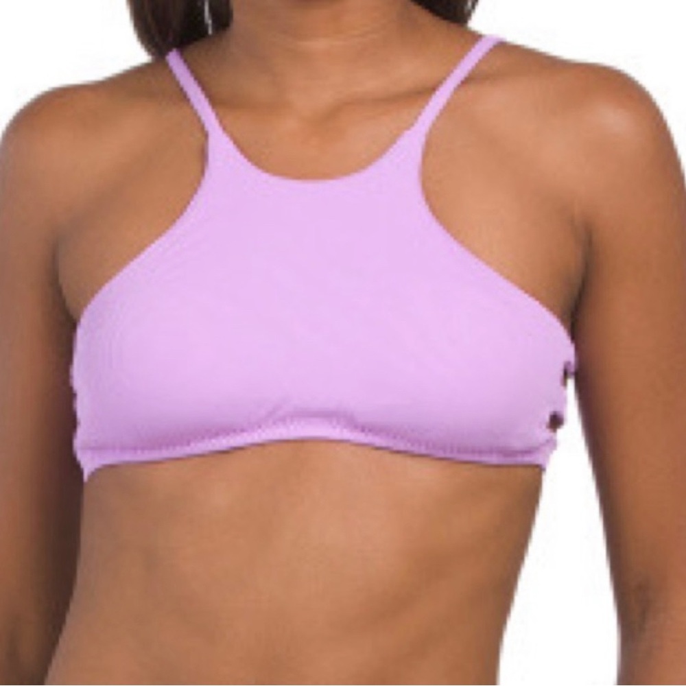 Becca Swim Top Virtue High Neck Ribbed Purple Small